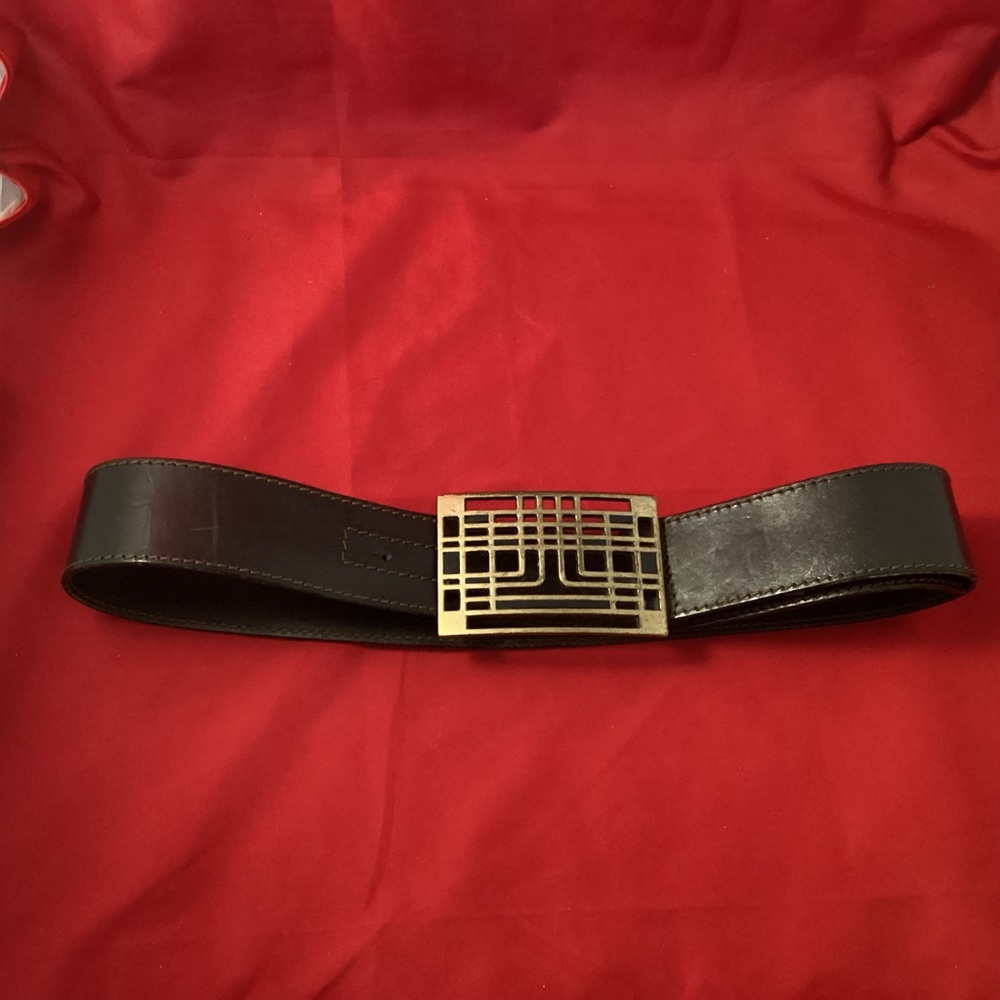 J. Linderberg Stockholm 1990s ornated buckle black leather belt 31/85